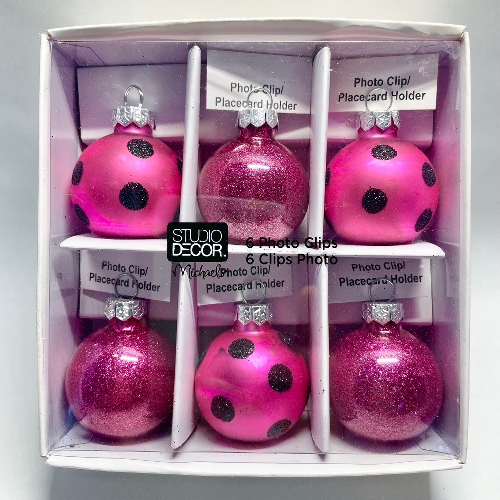 NIB Michaels Studio Decor Pink Glass Ornament Photo Clip/Placecard Holders